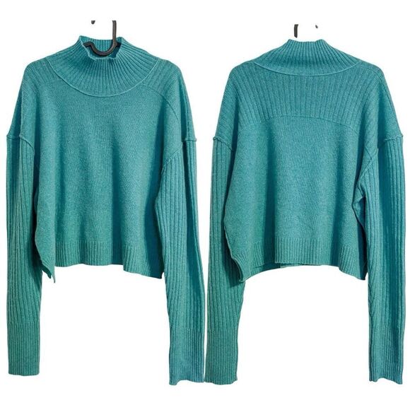 Free People Aubrey Cashmere Turtleneck Sweater Green L - Picture 4 of 9